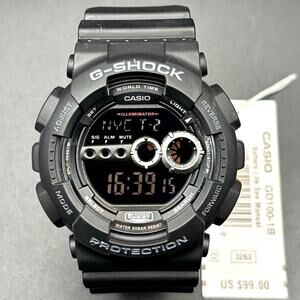 Casio G-Shock GD100-1B Black Digital High Brightness World Time 200M Watch NIBWT